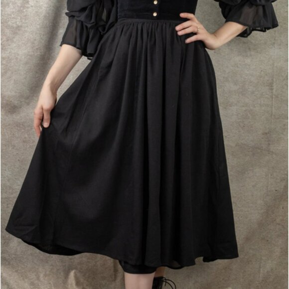 Black Cotton Cottagecore Midi Skirt - Picture 1 of 11